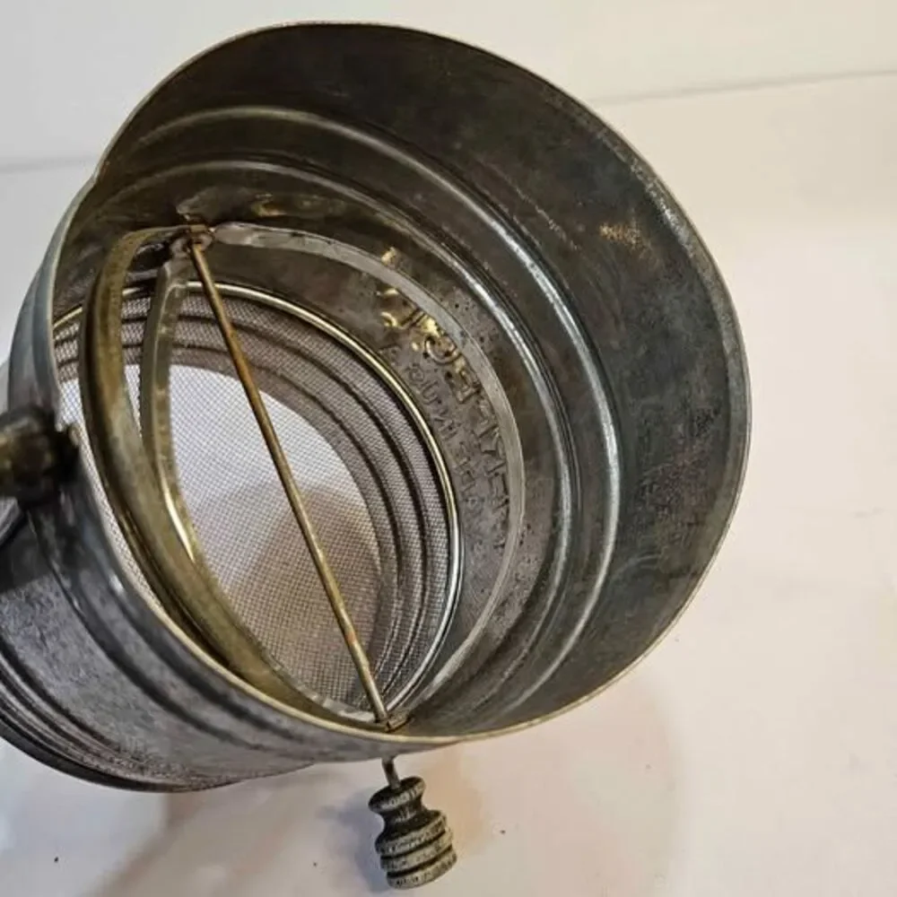 Vintage Metal Flour Sifter with Wooden Handle